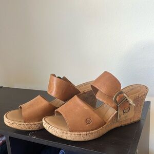 Leather and cork tan wedges, size 11W. Never worn, tag attached.